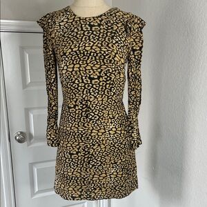 Zara Trafaluc collection Black and Gold Animal Print Long Sleeve Dress